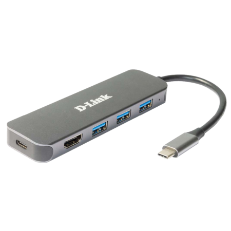 D-Link DUB-2333 5-in-1 USB-C Hub with HDMI and power delivery, 1* USB-C connector, 1* HDMI Port, 3* USB Type- APort (USB 3.0), 1
